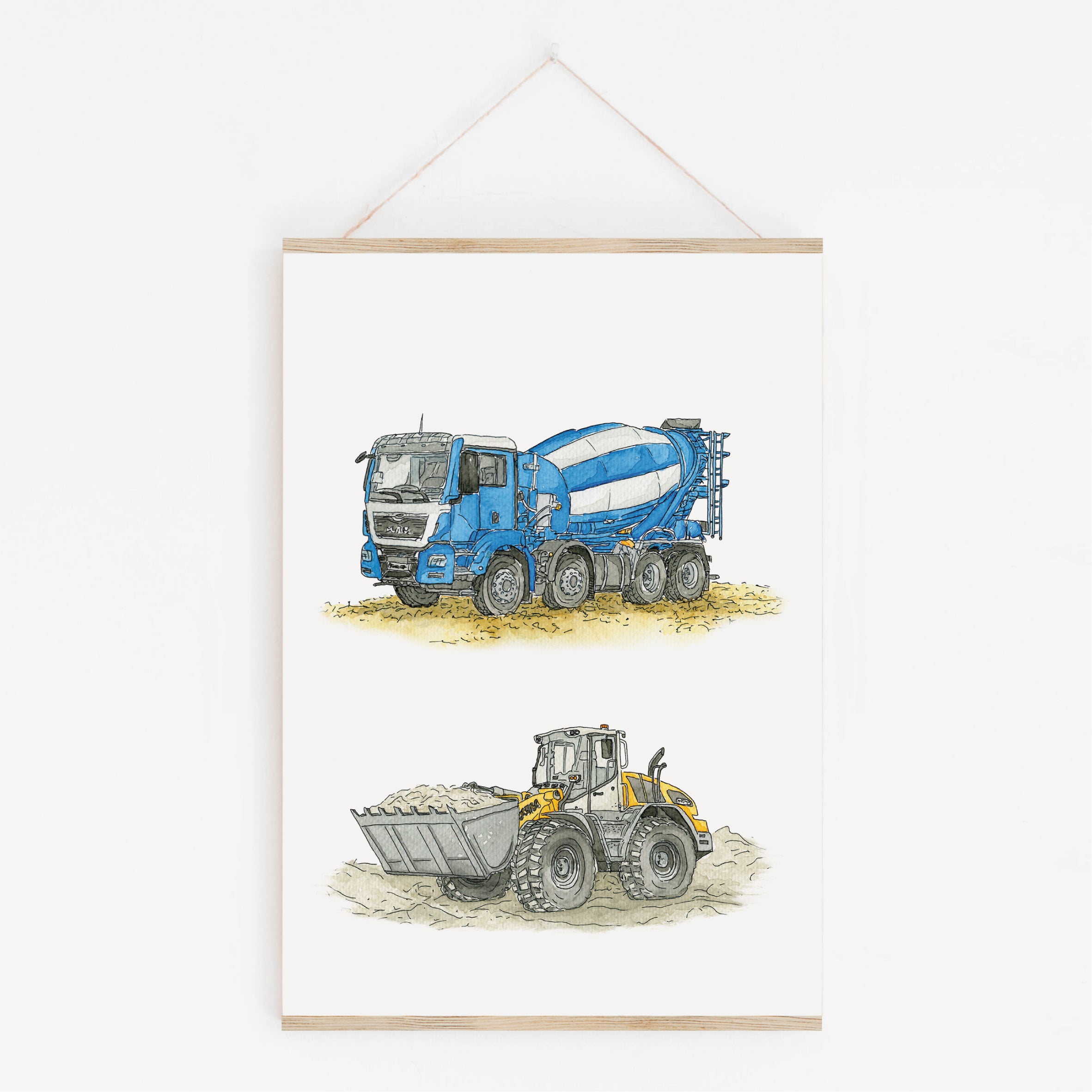 Vehicle Poster - Excavator and Loader | Picture for the children's room | gift idea