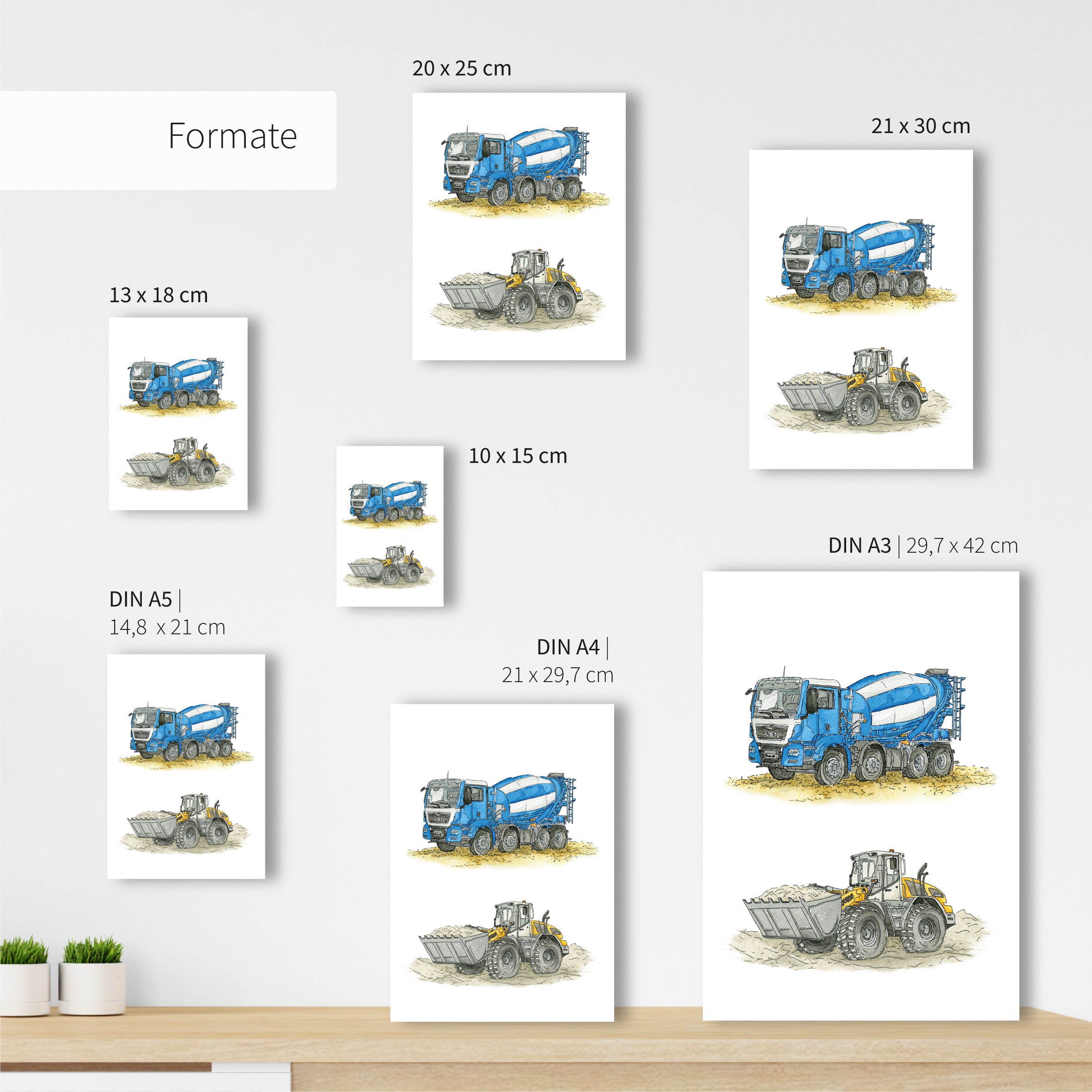 Vehicle Poster - Excavator and Loader | Picture for the children's room | gift idea