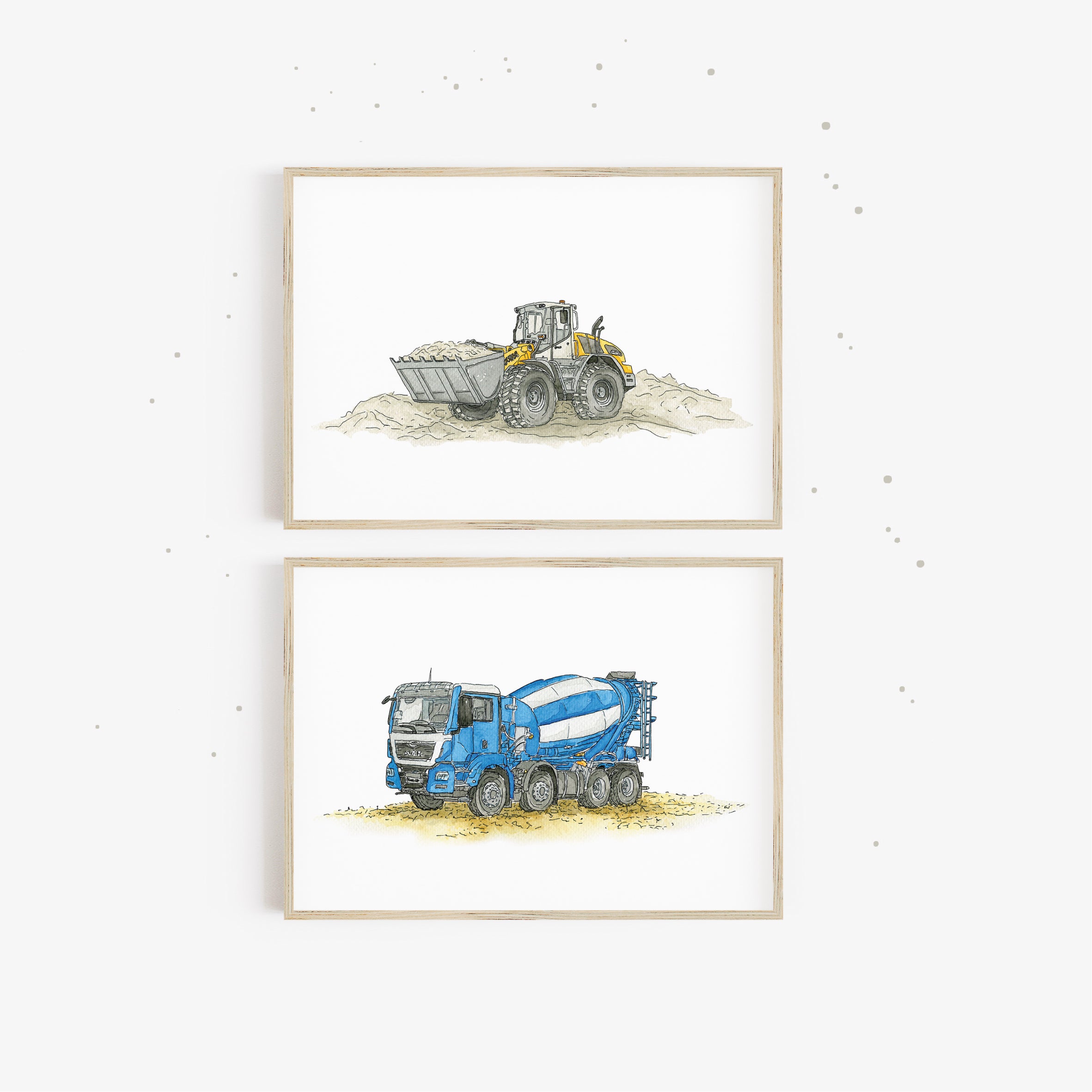 Vehicle Poster Set - Excavator and Loader | 2 parts | Pictures for the children's room Vehicle Print | gift idea
