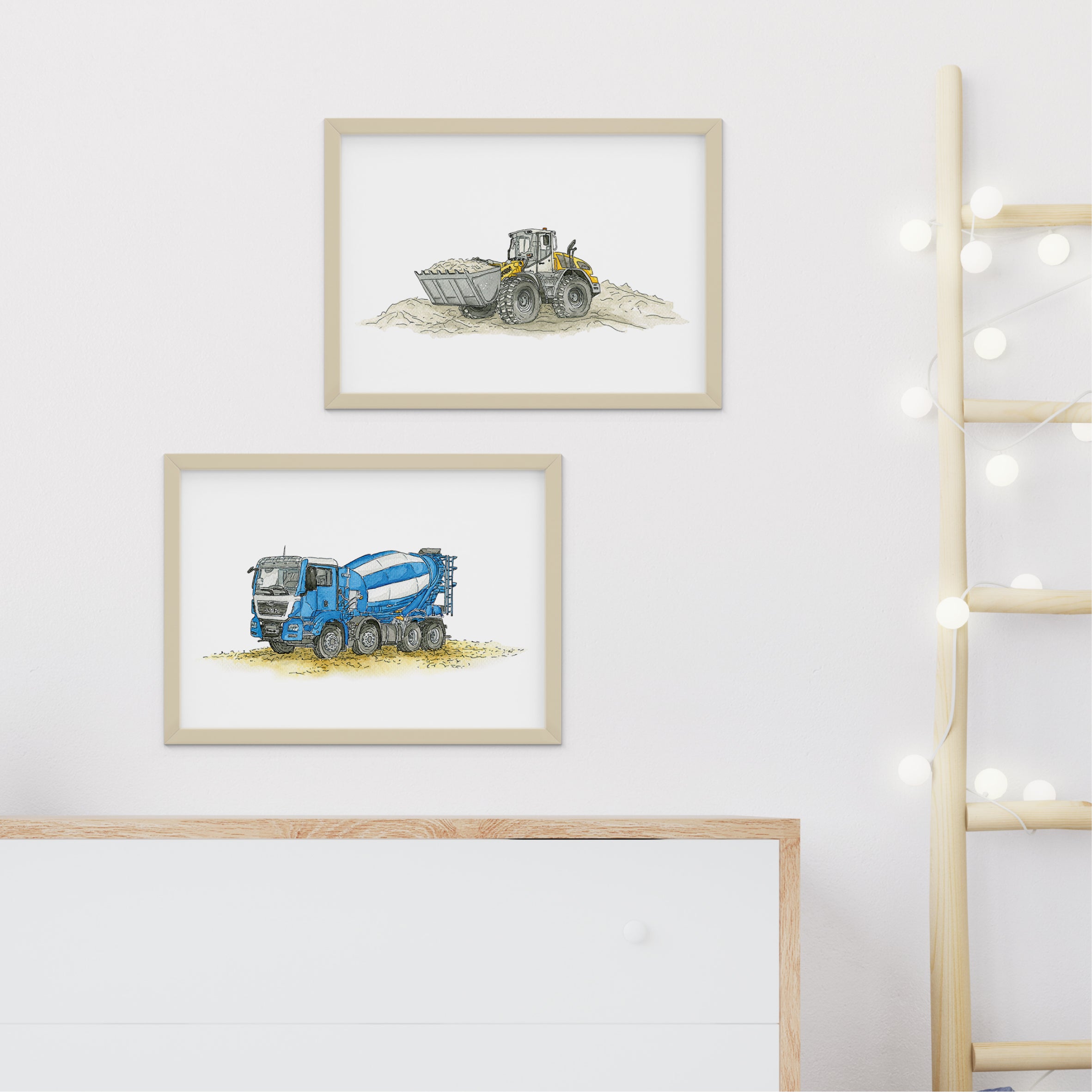 Vehicle Poster Set - Excavator and Loader | 2 parts | Pictures for the children's room Vehicle Print | gift idea