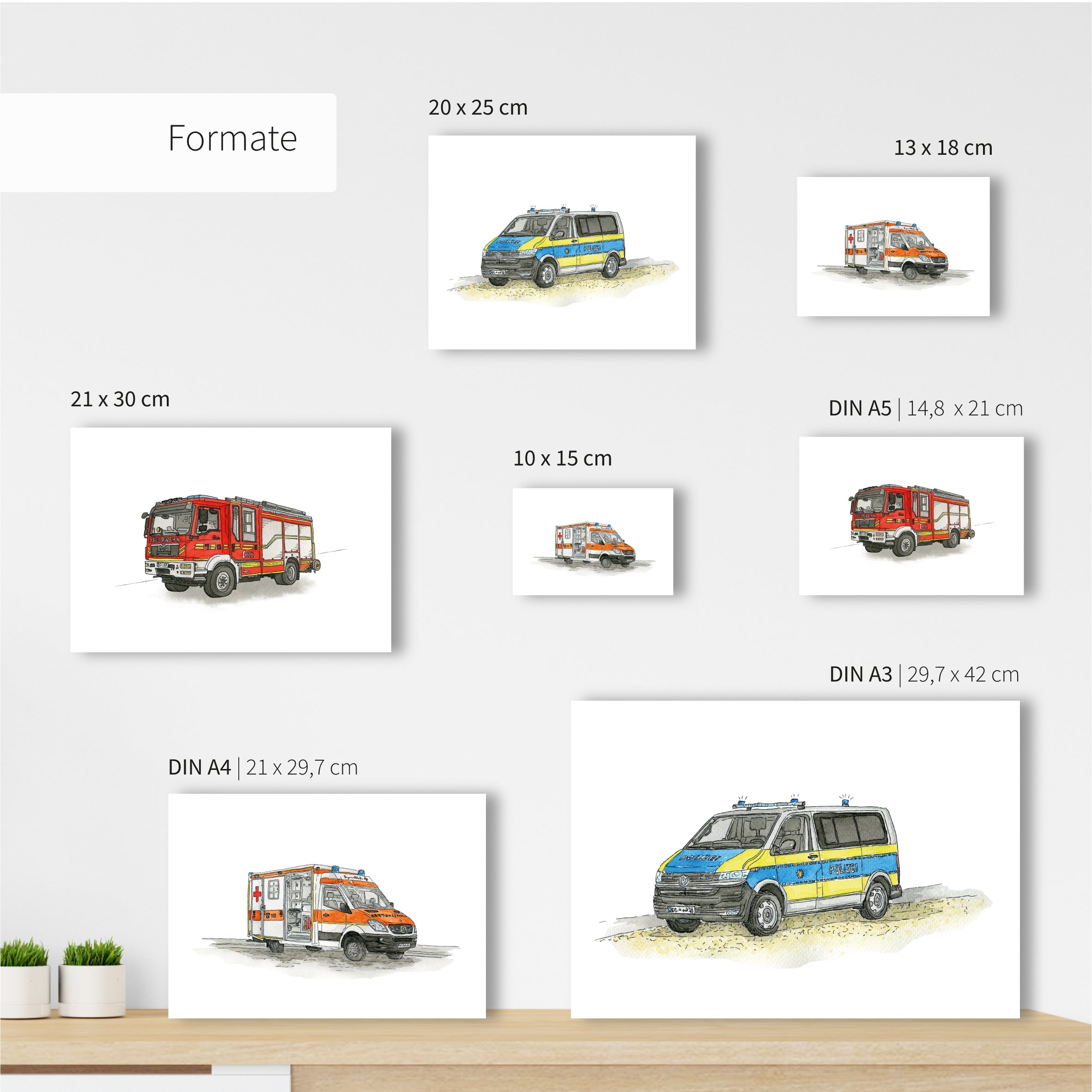 Fahrzeug Poster Set - Polizei | Krankenwagen | Feuerwehr