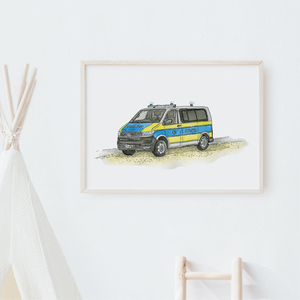 Polizeistation und auto-illustration für skurrile kinderzimmer