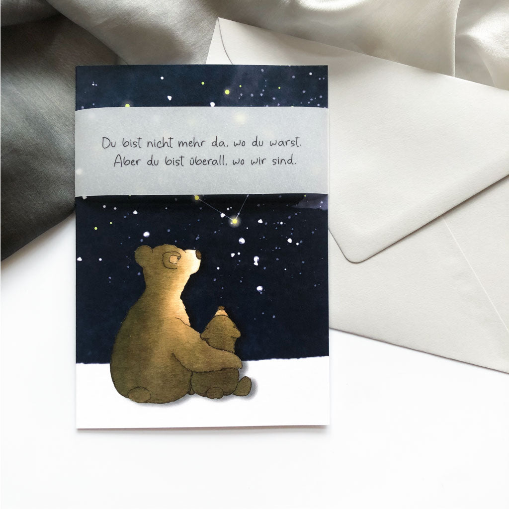 Beileidskarte mit Aquarell Motiv Bären und Sternenhimmel