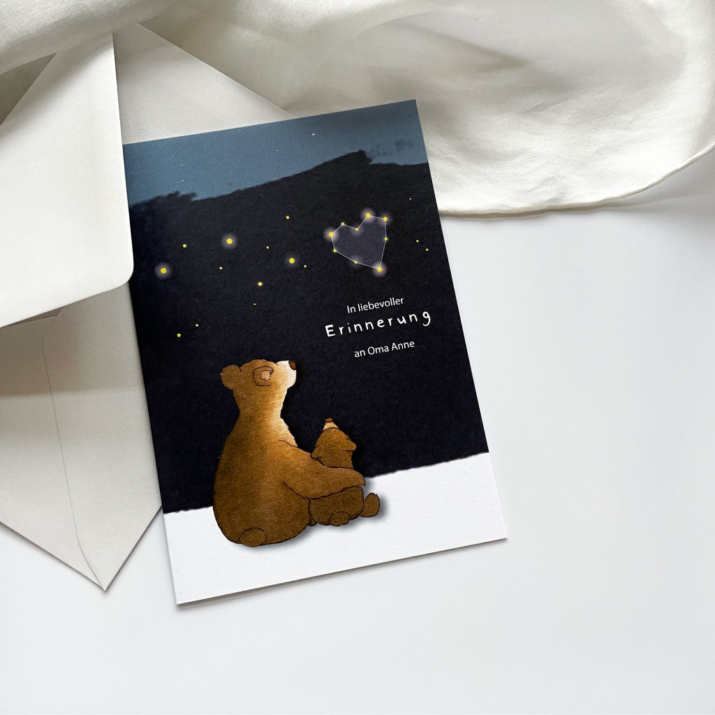 Trauergeschenk Karte mit Aquarell Bären und Sternenhimmel