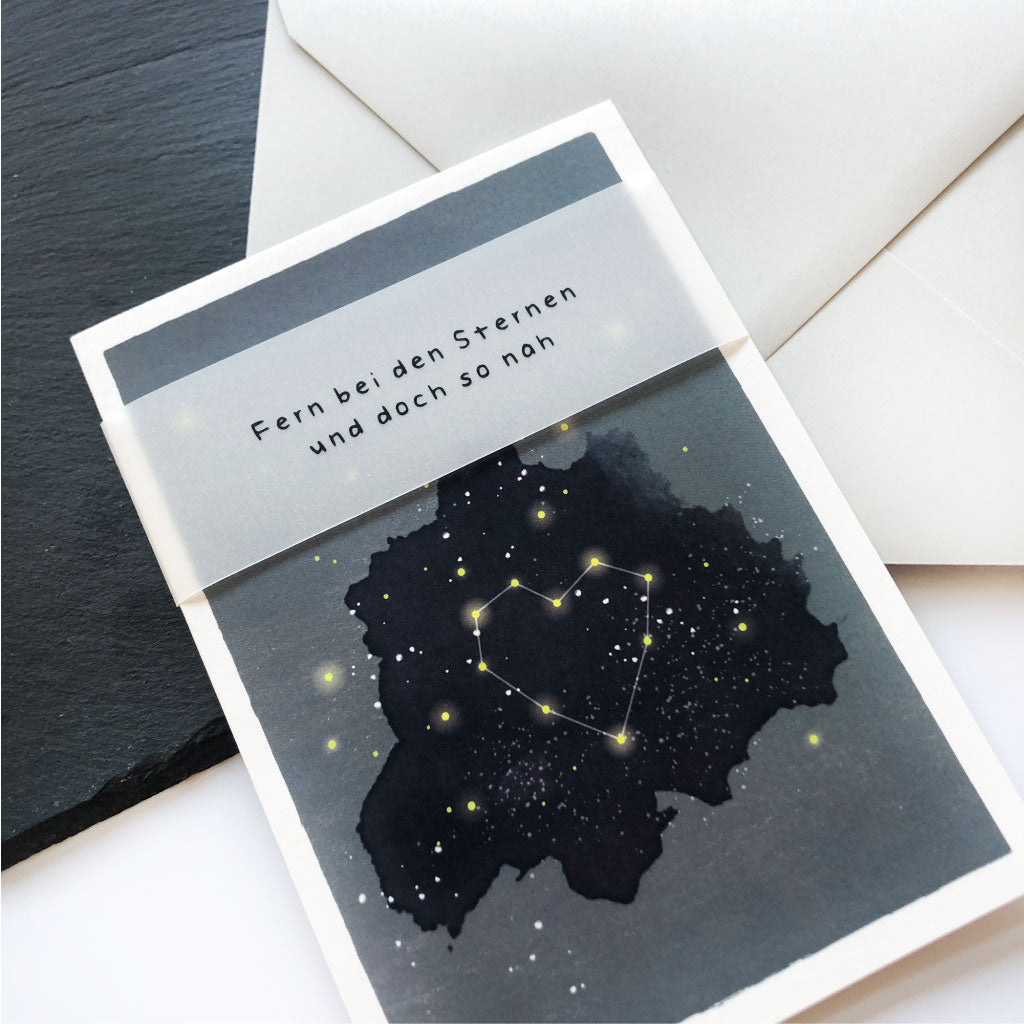Beileidskarte mit Banderole und Sternenhimmel Motiv mit Herz
