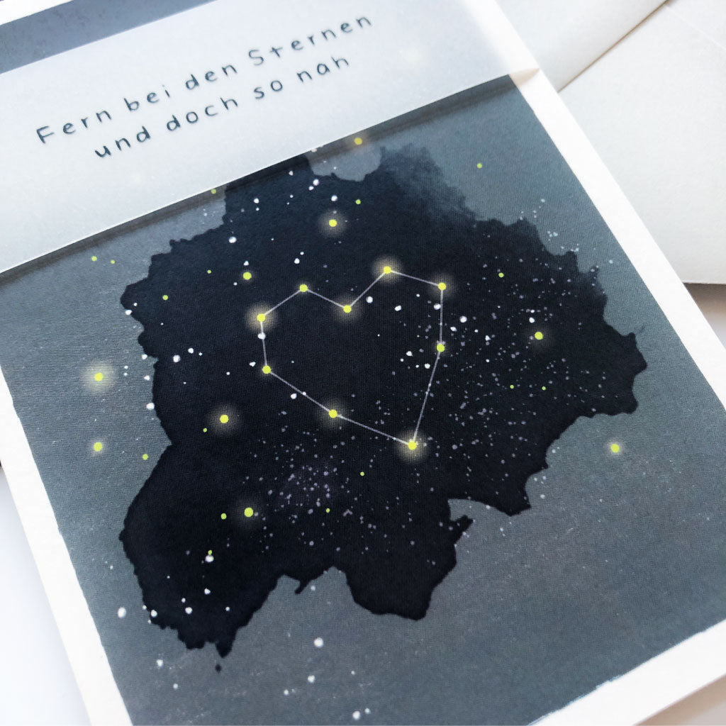 Trauerkarte mit Aquarell Motiv Himmel und Herz aus Sternen