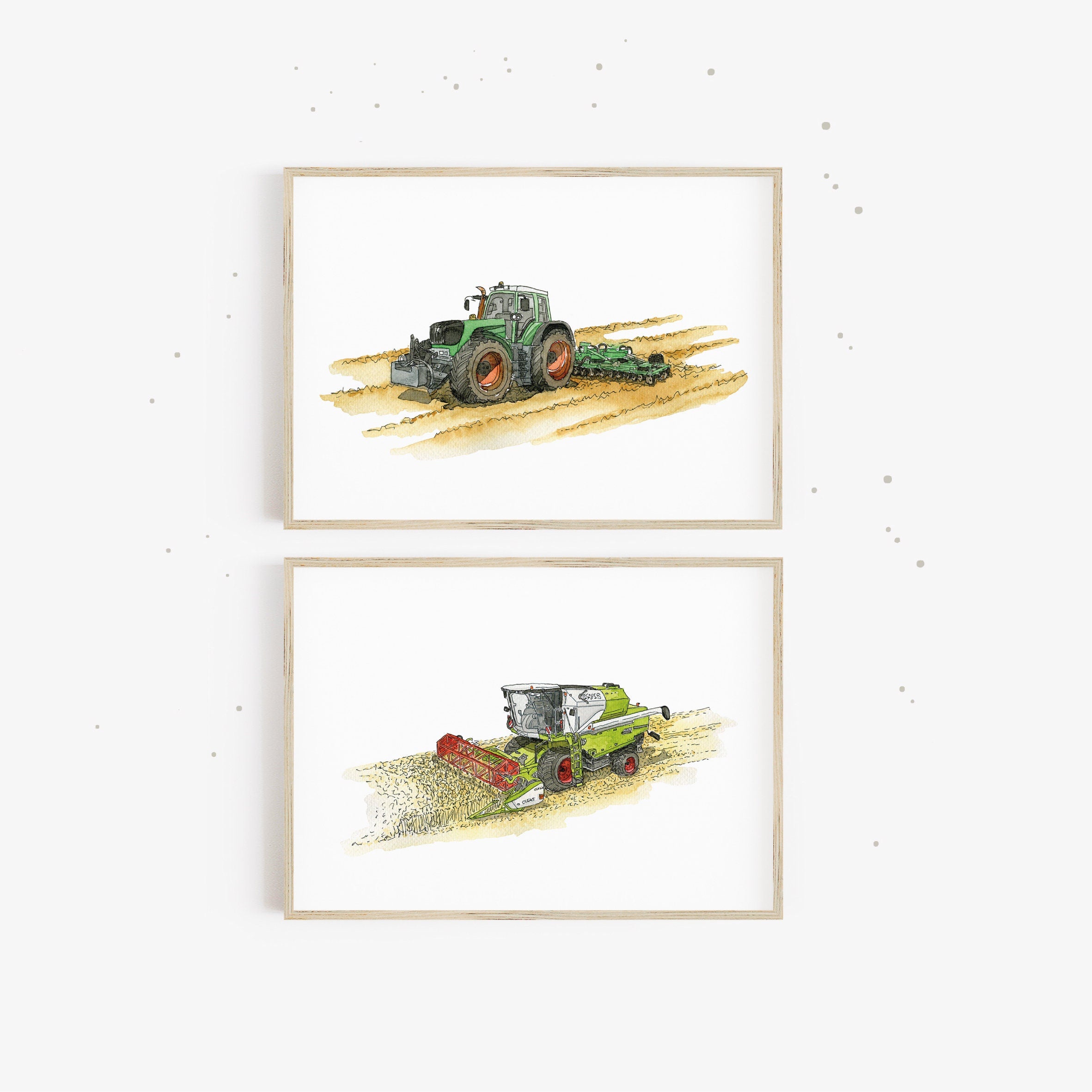Vehicle Poster Set - Tractor and Combine Harvester | 2 parts | Pictures for the children's room gift idea