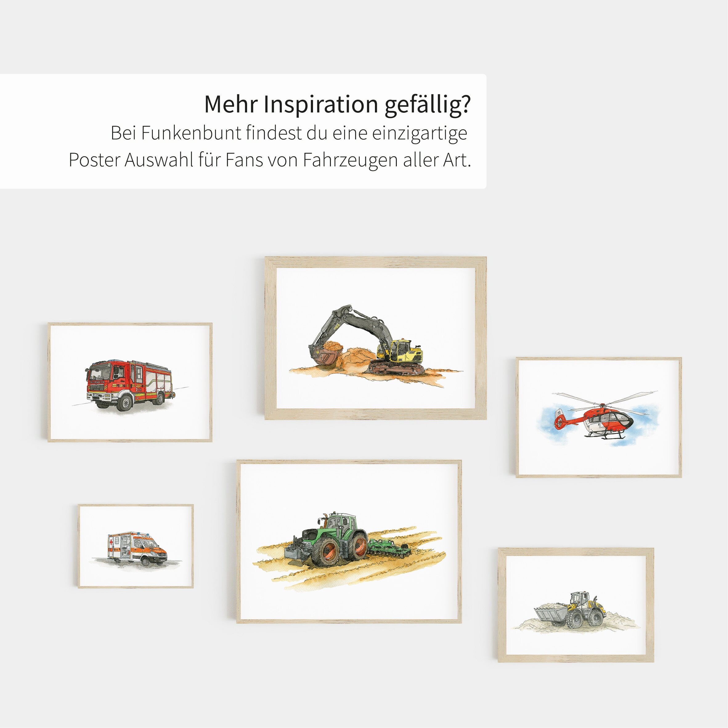 Fahrzeug Poster Set - Bagger | Radlader | Traktor | Initiale